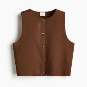 H&M Brown Button-Up Crop Top